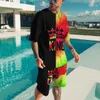 Survêtements pour hommes Style d'été Shorts décontractés pour hommes Costume T-shirt à col rond Pantalon de plage 3D Vêtements de sport pour hommes Vêtements pour hommes Ensemble 2 pièces pour hommes