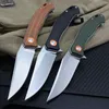 New R7104 Flipper Folding Knife D2 Stone Wash Drop Point Blade Flax Fiber with Stainless Steel Sheet Handle Ball Bearing Fast Open EDC Folder Knives