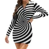 Casual Dresses Black and White Line Bodycon Dress Autumn Art Spiral Kawaii Kvinnor Långärmad grafisk grafik