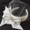 Headpieces French White Pearl Bow Mesh Headwear Ladies Cocktail Derby Church Party Bride Mini Wedding Fascinator Hat Hair ClipsHeadpieces