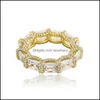 Ленточные кольца ювелирные изделия мужские бриллианты заморожены в цирконе золотом серером с роскошным кольцом хип -хоп.