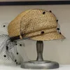 Cappelli a tesa larga Affascinante velo a rete Berretto estivo in paglia Sboy Visiera parasole per donna Donna Casual Cappellino da spiaggia da viaggioLargo
