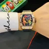 Reloj Diseñador de lujo para hombre Mecánica Reloj Richa Milles Reloj de pulsera Tallado Jackie Chan Barril de vino Mecánico completamente automático con Diamond All3