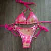 Solid Bikini Sexy Badpak Halter Badmode Badpak Dames Bling Seeth Set Beach Wear Drop Monokini Glitter 220408