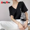 Mooie dames blouses zomer shoort mouw v nek elegante zijde satijnen shirt Koreaanse mode top vintage wit shirt 220615