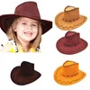 Beretti semplici unisex kids cowboy cappello in pelle scamosciata alla moda occidentale per gli accessori di costumi di Halloween POPS 3xuabert