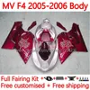 Bodys Kit for MV Agusta F4 R312 750S 750 1000 R CC S 1000CC 05-06 Bodywork 154NO.68 312 1078 S 1+1 312R 750R 1000R COWLING 2005 2006 MA MV F4 05 06 OEM Fairings Red Red