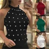 Sexy Frauen Enge Tops Schlank Ärmellose Tank Weste Fitness Neckholder Top Mode Gedruckt Dot Damen T-shirts