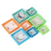 Colorful PE Film Brooch Coin Gems Jewelry Storage Box Dustproof Exhibition Decoration Suspended Floating Ring Earrings Display Rack Case LX4672