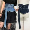 Bälten denim kvinnor asymmetriska koreanska mode retro bälte ultravalt midja bandage personlig stängning klänning blå papper tejpbälten fred22