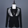 Casual Jacket with Sequined Wings Black Blazer for Men Slim Groom Wedding Suit Nightclub Party Stage Costume 220514