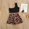 Kids Baby Girls Fashion 2 piece Outfit Set One Shoulder Tops Leopard Shorts for Children Summer 220620