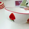 Dishes & Plates Ins Korean Ceramic Milk Instant Noodle Bowl Breakfast Baked Rice Baking Hand-painted Cute Girl Heart Salad With Lid