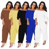 Fall High Quality New Style Fashion Long Sleeve Pure Color Casual Strapless Loose Party Long Jumpsuit Wholesale Dropshpping 210326