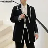 Mężczyźni Nieregularny Blazer Patchwork Lapel Long Rleeve Button Fashion Suits Men Streetwear Casual Thin Pleats Inderun 220409