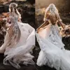 Backless Lace Boho Wedding Dress 3D Appliced ​​Summer Beach Brudklänningar från axeln Tulle utomhus dam äktenskapsklänningar