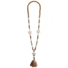 Collana con nappa di perline di legno Collana con ciondolo in cristallo naturale con cuore Collane con perline Accessori moda donna