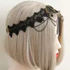 Schwarzer Palast Spitzen Stirnband UK Retro -Stil Strasskette Quasten Tassel Prinzessin Spitzen Haarbänder kreativer Halloween -Schmuck