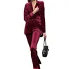 Pantalon deux pièces pour femmes costumes pour femmes 2 mode avec pantalon blazer/printemps velours bordeaux uni décontracté dames vêtements sur mesure grande taille ensemble