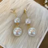 Simulering Pearl Lång Örhängen Geometrisk Tassel Dangle Earring Kvinna Rhinestone Bröllop Hängsmycke Örhängen Mode Koreanska Smycken