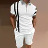 Hommes Casual Shorts Ensemble Patchwork Été Survêtement Mode Couleur Unie 2 Pièces Ensembles Hommes Zipper Polo Chemise À Manches Courtes Costume 220607