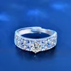Kadınlar için% 100 Moissanit Teklif Yüzüğü 0.5CT 2CT VVS Diamond Platinum Kaplama Gümüş Halkalar Twisted Band Heart Prong Aly Band