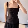 VGH Black Sashes Slim Vests For Women Square Collar Sleeveless Straight Solid Sexy Camis Female Summer Fashion Clothing 220316