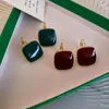 Clip-on & Screw Back Trendy Female Red Green Stone Earrings Dainty Gold Small Color Clip For Women Charm Bride Square Wedding EarringsClip-o