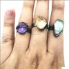 Solitärring, Ringe, Schmuck, Retro-Stil, Edelstein, antikes rotes Messing, vergoldet mit schwarzem Turmalin, Amethyst, Achat, Kristall, Fluoritstein