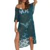 Kvinnors badkläder Kvinnor Bikini Cover Up Dress See Through Wirchet Hollow-Out Deep V-hals Midi Beach Boho Baggy Cover-Ups