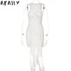 Akaily herfst sexy witte jurken voor vrouwen verband ruches oranje mini ladie mouwloze bodycon club rave outfit 220629