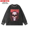 Tkpa Punk Rock Band Wind Skeleton Print Thin Sweater High Street Mourning Loose Shoulder Long Sleeve T-shirt Men