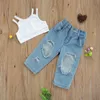 Citgeett Summer Kids Baby Girls Clothing Set Strap Solid Shirt Ripped Jeansハイウエストカジュアルスタイルの服1-7T J220711