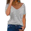 Tops Women Heart Printed Short Sleeve Gothic Clothes Sexy V Neck 4XL 5xl Tunic Oversize Ladies White Shirts Blusas 220801
