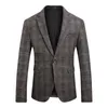 Britse Stijl Vintage Geruite Blazer Mannen Casual Slim Fit Jasje Enkele Knop Zakelijk Sociale Blazer Plus Size M-5XL Hombre 220801