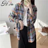 HSA Women Long Blouse Shirts Casual Plaid Loose Blusa Tops Office Herfst Koreaanse elegante vintage oversized shirts Top Ladies 210716