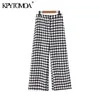 Vintage Stylish Office Wear Houndstooth Straight Pants Women Fashion High Waist Zipper Fly Pocket Ladies Ankle Trousers 201113