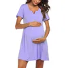 Abito da notte per donna incinta Abbigliamento da notte per allattamento maternità Pigiama O-Collo Bottoni solidi Abiti a maniche corte Abbigliamento gravidanza G220309