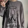 ハラジュクメンズ長袖Tシャツ秋ゴシック様式のヴィンテージプリントウルツァン居心地の良いストリートウェアバギー韓国トレンディBFプラストップ220621