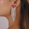 Dangle Lustre De Luxe Long Gland Strass Coeur Boucles D'oreilles Femmes Mariage De Mariée Brincos Mode Oreille Dîner Bijoux AccessoiresDan