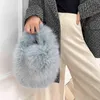 Winter Real Fox Fur Soft Shoulder Bags for Women Casual Plush Crossbody Bags Fur Clutch Purse Bucket Tote Bags Handbag 220510