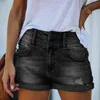 Cotton Sexy Hole Button Women's Jean Shorts Summer Solid High midje Streetwear Ladies Skinny Fashion Ripped Denim Short 220509