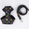 New Pet Chest And Back Leashes Leather Pet Dog Leash Collar Out Walking Dog Leash Cat Designer Flower Fashion Pets Harnesses