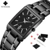 손목 시계 WWOOR 판매 직사각형 남성 시계 최고 골드 블랙 캐주얼 쿼츠 손목 시계 스틸 밴드 데이트 클럭 남성 선물