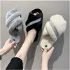 Women Summer Slippers Stylish comfortable lady casual flat overlapping simplicity Plush rabbit hair female soft sole non slip versatile sandals G80225