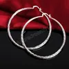 Boucles d'oreilles créoles couleur argent 925 pour femmes bijoux de mode 7CM boucles d'oreilles motif grand cercle vague cadeaux saint valentin