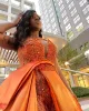 Orange Beaded Jumpsuits Prom Dresses Sequined One Shoulder Neckline Overskirt Evening Gowns Appliqued Sweep Train Plus Size Specia2099714