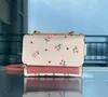 New women's strawberry print organ bag leather chain shoulder messenger MINI small square bag338k