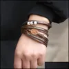 Charm Bracelets Jewelry Boho Mti-Layer Leather Bracelet For Women Handmade Braided Pearl Rhinestone Wrap Magnetic Buckle Bangle Girls Drop D