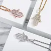 Pendant Necklaces Hip Hop Claw Setting Cubic Zirconia Bling Iced Out Hand Of Fatima Pendants For Men Rapper Jewelry Drop PendantPendant